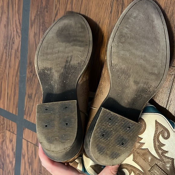 Coconuts by Matisse Women's Stampede Western Cowboy Boot Cognac Tan and Teal - Picture 7 of 8